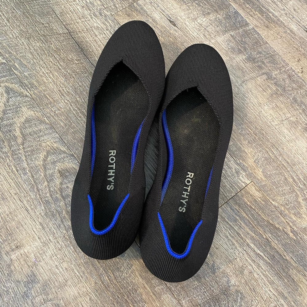 Rothy's Black Flats with Blue Trim size 10.5 rothys